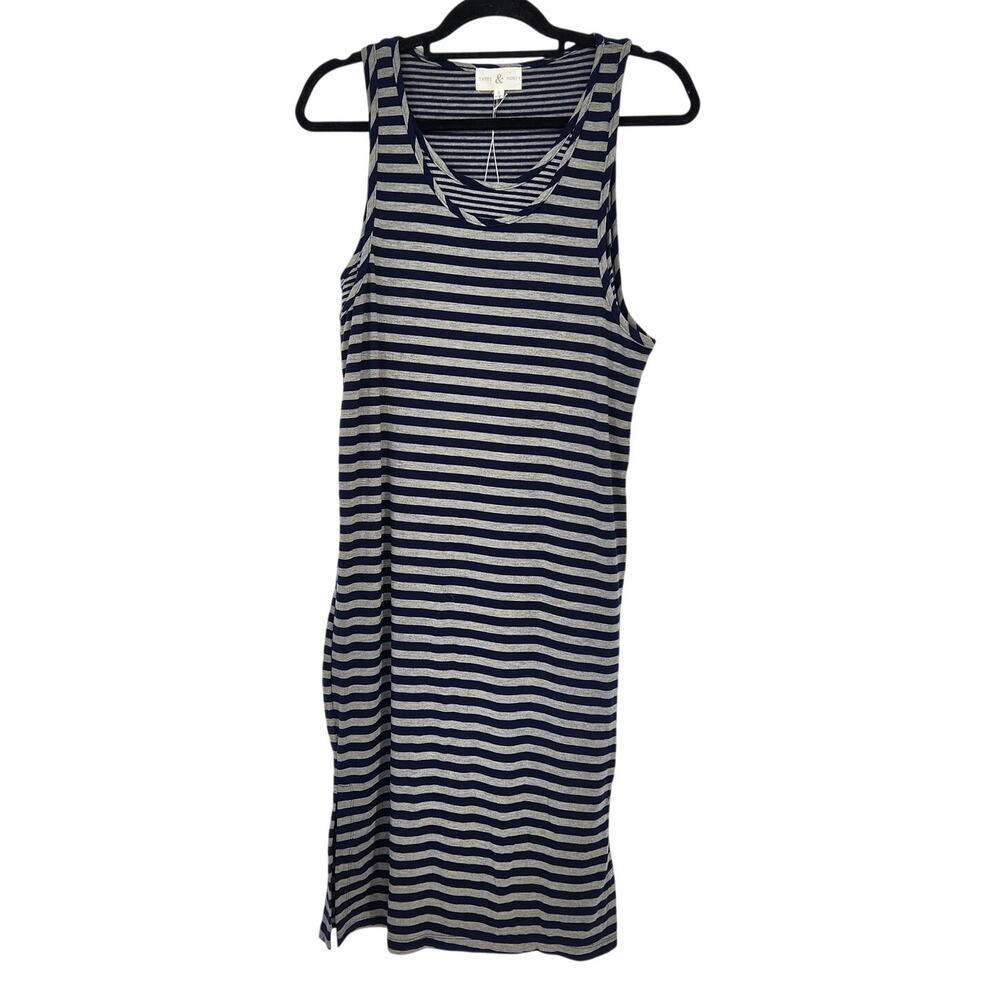 NWT Thyme & Honey Blue Gray Stripe Nautical Layered‎ Tank Midi Dress Women's S